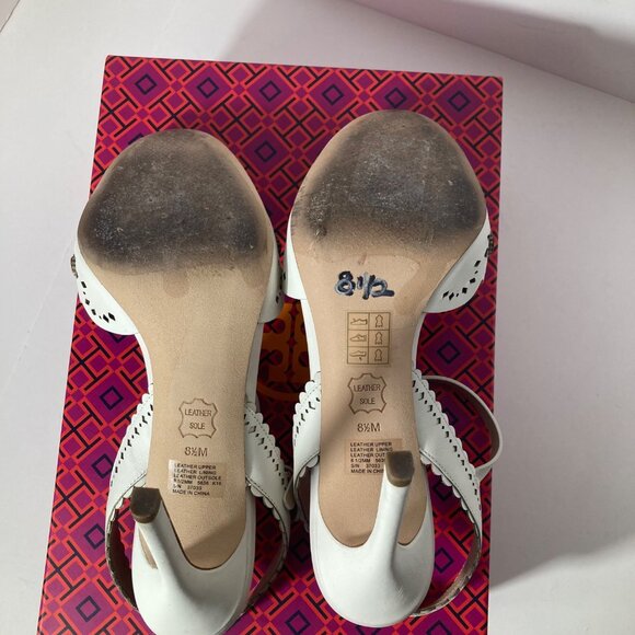 Womens Tory‎ Burch Perforated Marguerite Slingback Nappa Leather Shoes 8.5 Ivory - Picture 6 of 11